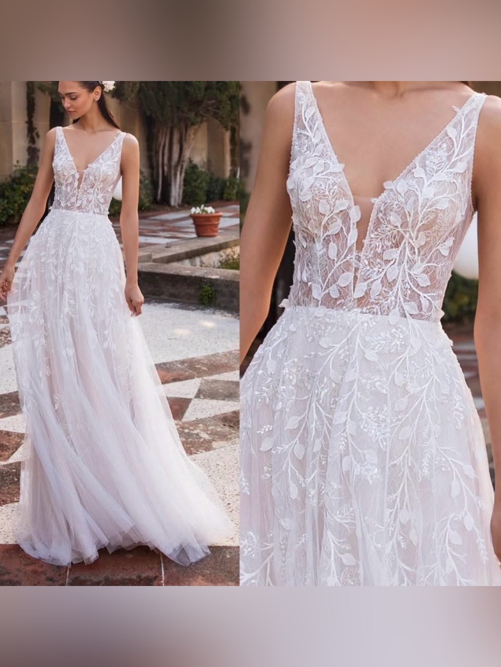 Elara by Pronovias Boho A-Line Wedding Dress size 6 Off White